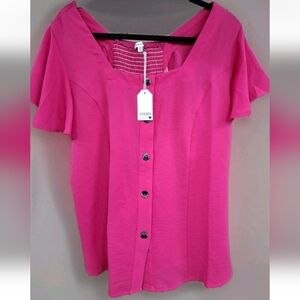 Jodifl Pink Oversized Flowy Top with Button & Smock Detail Size Medium NWT
